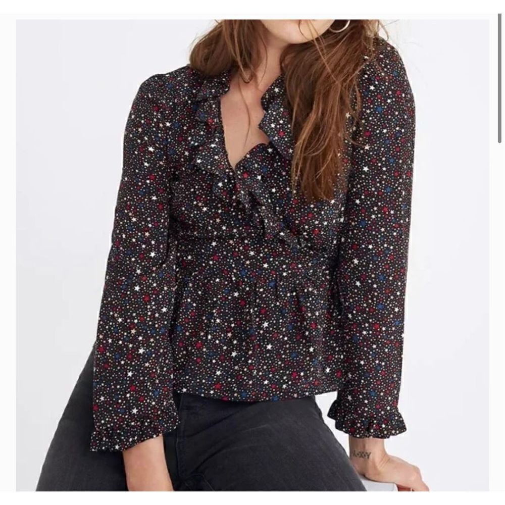 Madewell silk tie ruffle Star blouse small